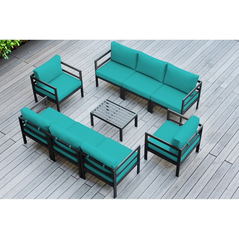 Ohana Outdoor 9-pc. Cushioned Aluminum Sectional - No Assembly - Supercrylic Turquoise