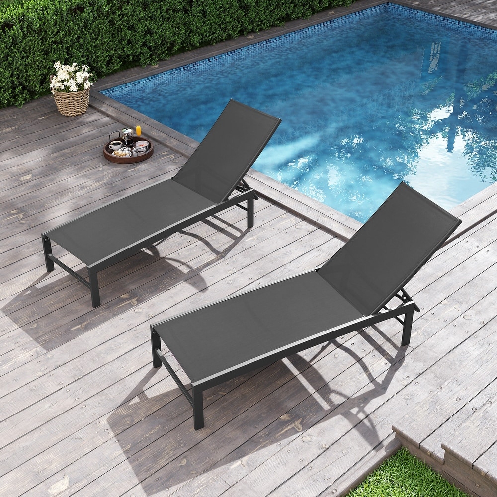 VredHom Outdoor Aluminum Adjustable Chaise Lounge Chairs (Set of 2) - 60.4 in L * 24.6 in W * 16.1/40.8 in H