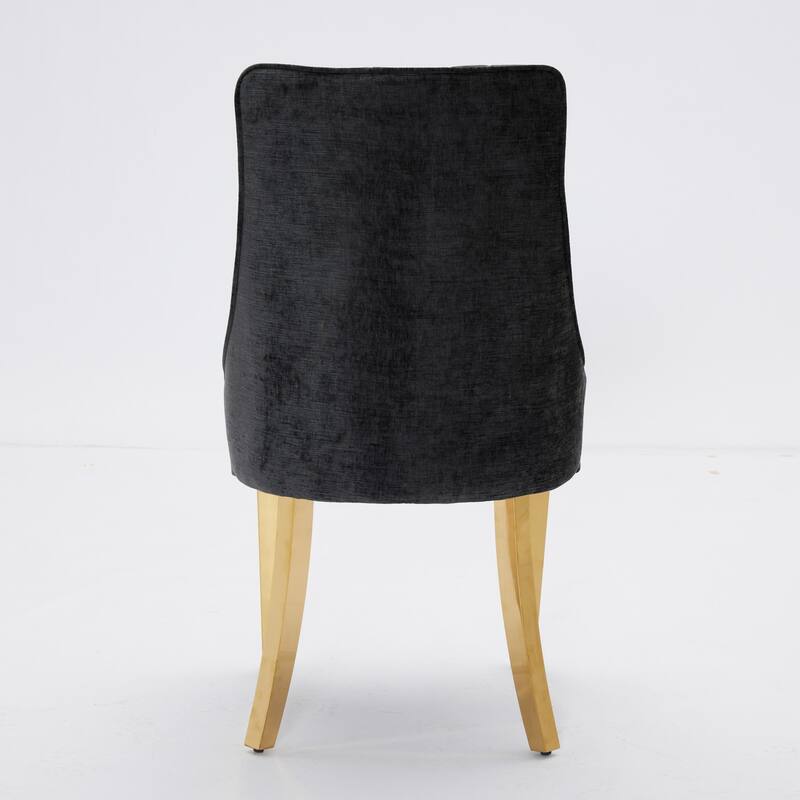 GDF Studio- Rayon Chenille Upholstered Dining Chair with Tufted Back & Golden Metal Base, Set of 2