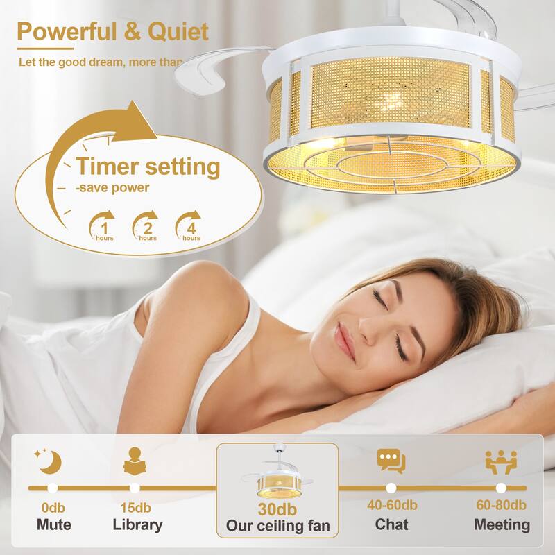 Cusp Barn 42'' Retractable Ceiling Fan with Lights and Remote, Boho Rattan Fandelier, Farmhouse Caged Chandelier Ceiling Fan