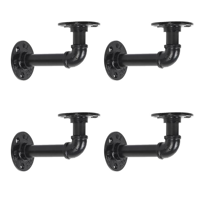 4 Pack Pipe Floating Shelf Bracket Heavy Duty, Black L Pipe Iron Shelving Brackets for Shelves
