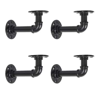 4 Pack Pipe Floating Shelf Bracket Heavy Duty, Black L Pipe Iron Shelving Brackets for Shelves