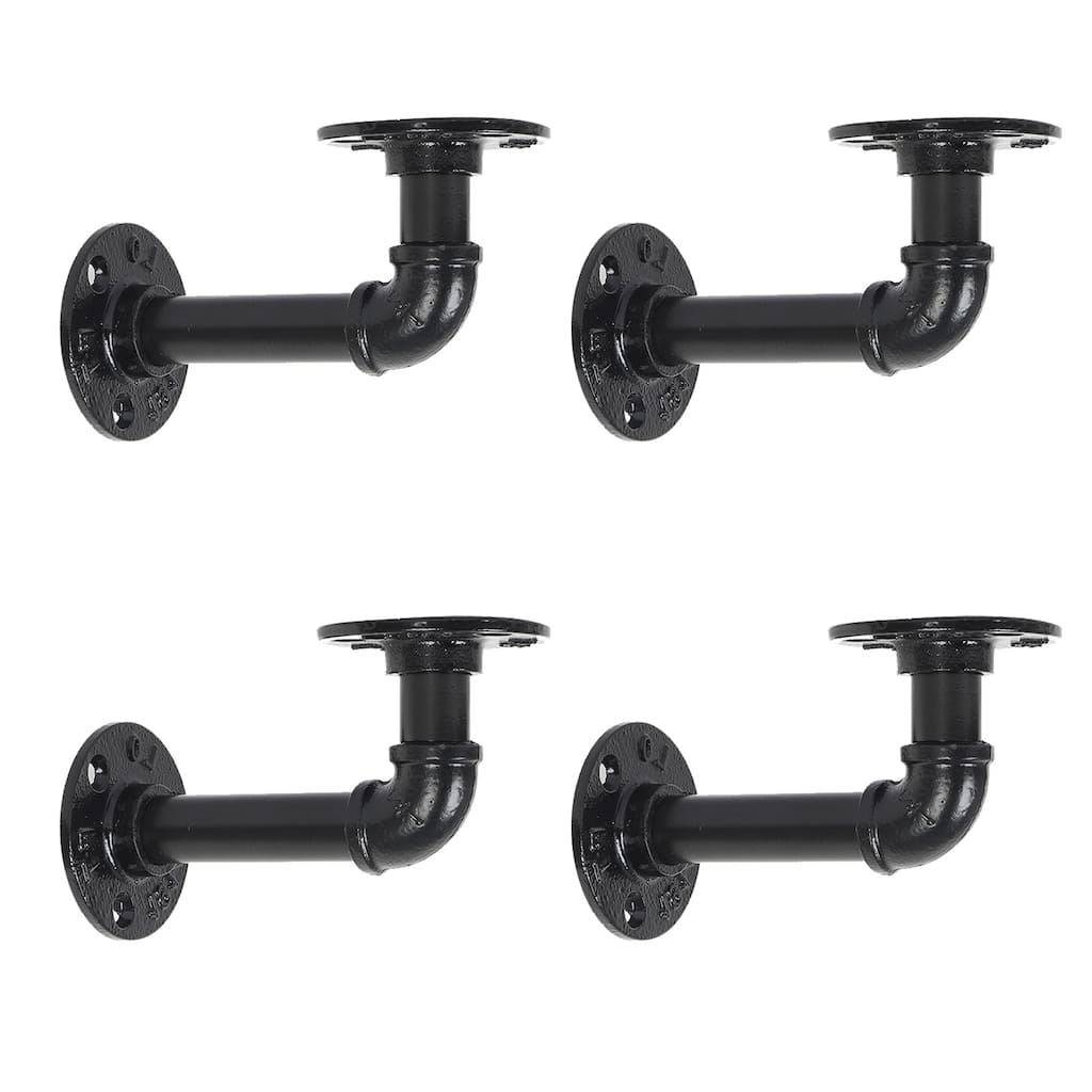 4 Pack Pipe Floating Shelf Bracket Heavy Duty, Black L Pipe Iron Shelving Brackets for Shelves