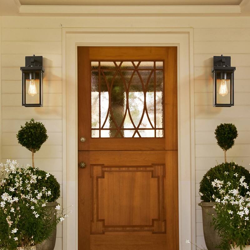KAWOTI 1-Light Black Dusk to Dawn Outdoor Wall Lantern Sconce with Photocell - W5.7"×E6.25"×H14.25"