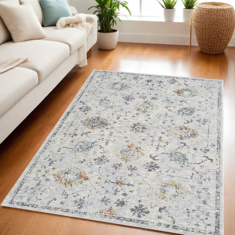 Kinal Floral Traditional Woven Area Rug By HomeRoots - 96' X '60' X '0.24 - Lavender/Ivory - Rectangle