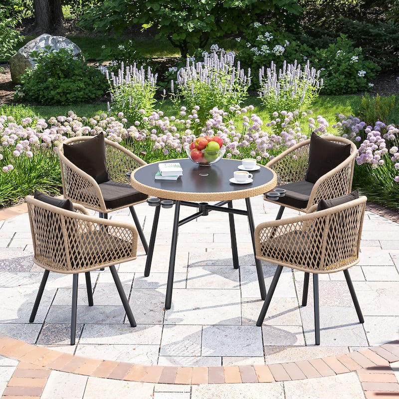 Moasis 4 Person Outdoor Dining Set Wicker Patio Bistro Set - 5 Pcs