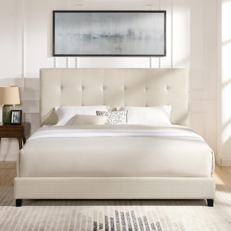 King Size Beige Tufted Upholstered Platform Bed - Beige