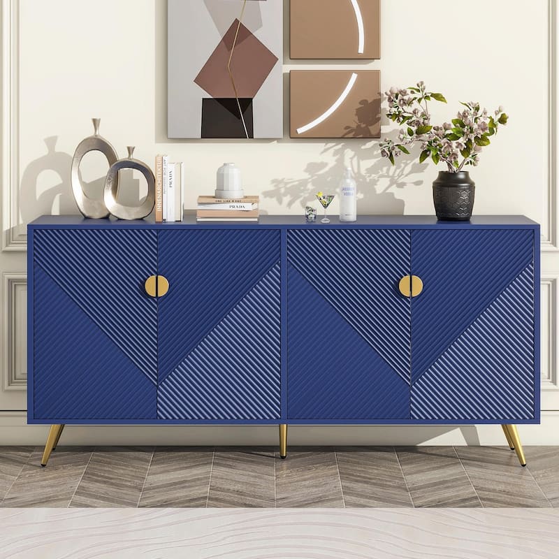Modern TV Stand for 60+ Inch TV, Entertainment Center with Storage - Navy Blue