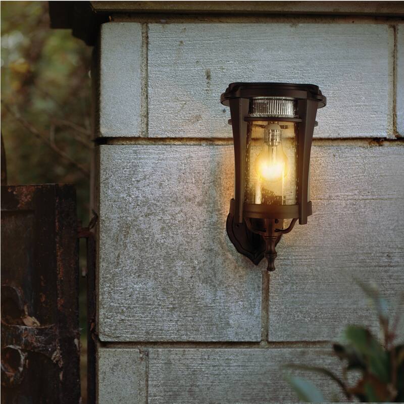 Aurora Bulb Black Solar 3' Fitter Post Light with Pier or Wall Sconce