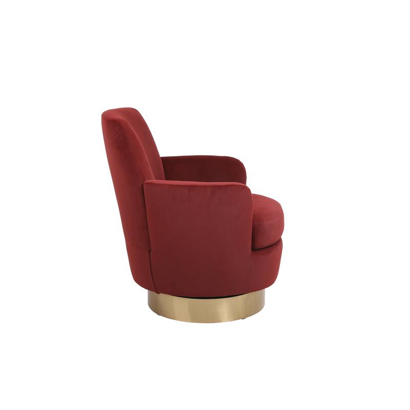 Velvet Swivel Barrel Chair with Gold Stainless Steel Base, High-Density Foam and 360° Rotation
