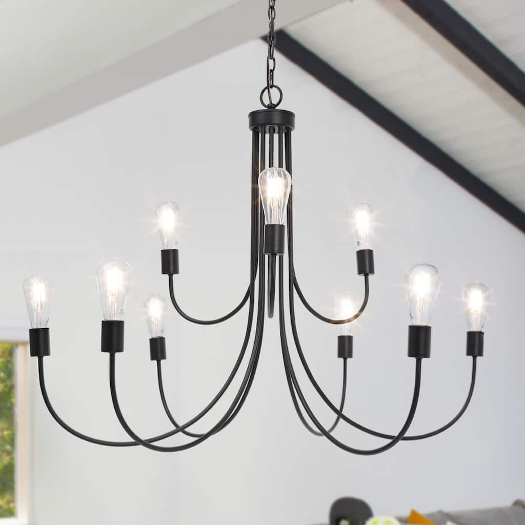 Oriea Farmhouse 9-Light 51 IN. Black Chandelier Classic Transitional Candle Light for Dining Living Room - D51"*H29.9"