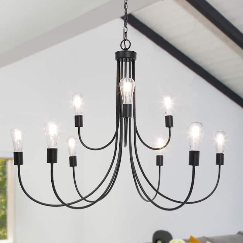 Oriea Farmhouse 9-Light 51 IN. Black Chandelier Classic Transitional Candle Light for Dining Living Room - D51"*H29.9"