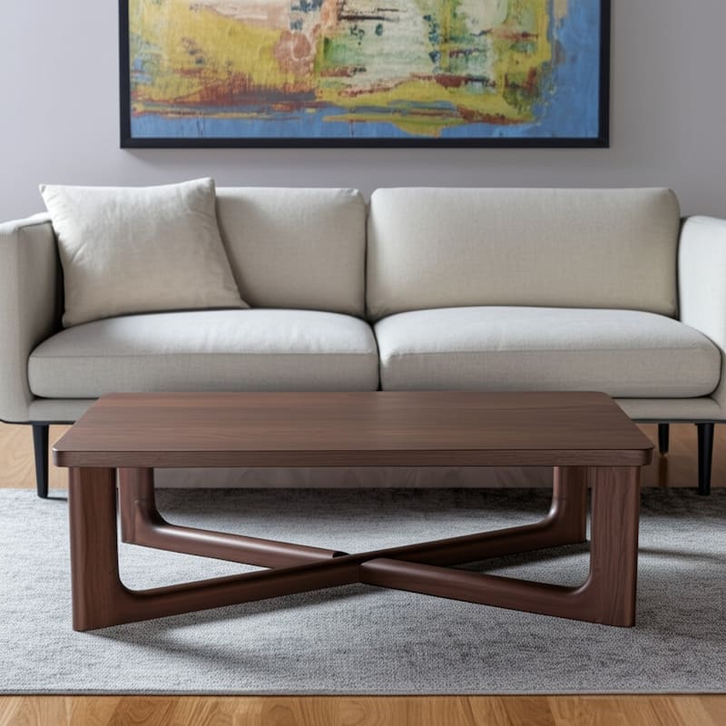 HomeRoots 50" Walnut Solid Wood Cross Legs Coffee Table - 50' X '18' X '26 - Walnut