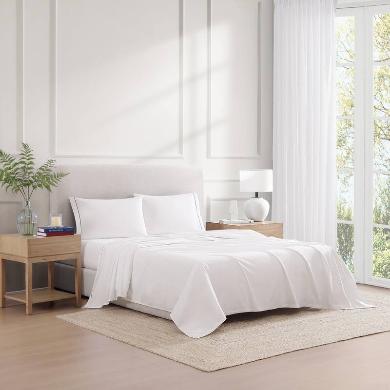 Tommy Hilfiger Hem Stripe Solid Cotton Sheet Set