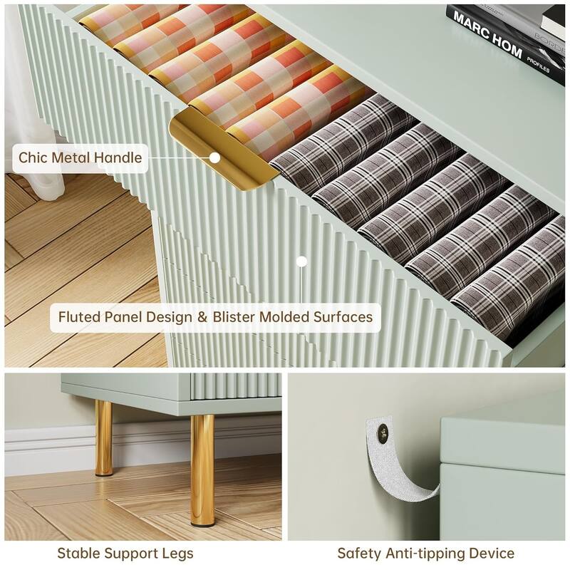 Modern 3 Drawer Dresser for Bedroom, Wood Chest with Gold Handle and Large Drawers for Living Room, Hallway, Entryway