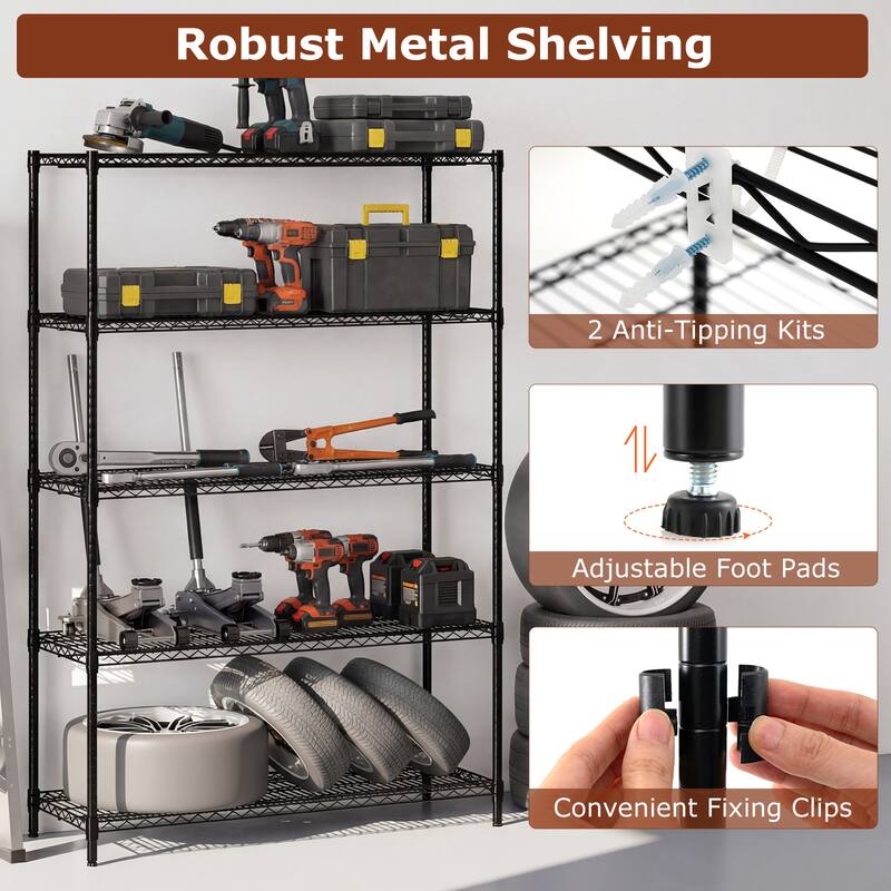 Gymax 2PCS 5-Tier Metal Storage Shelving Unit 4000 LBS Storage