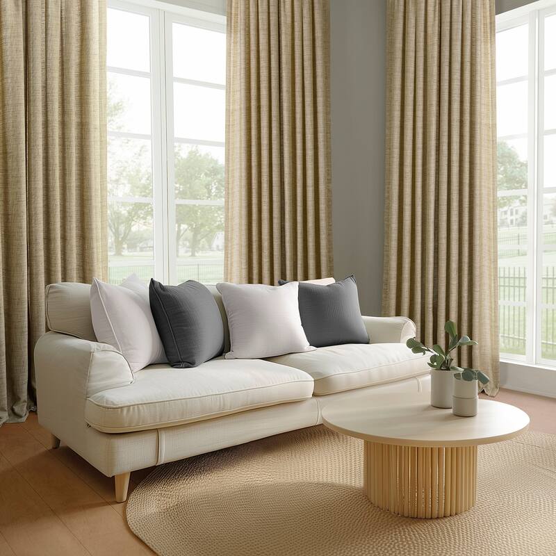 Exclusive Fabrics Raw Linen Weave Light Filtering Curtains for Bedroom & Living Room Curtains Pair - 2 Panel Drapes