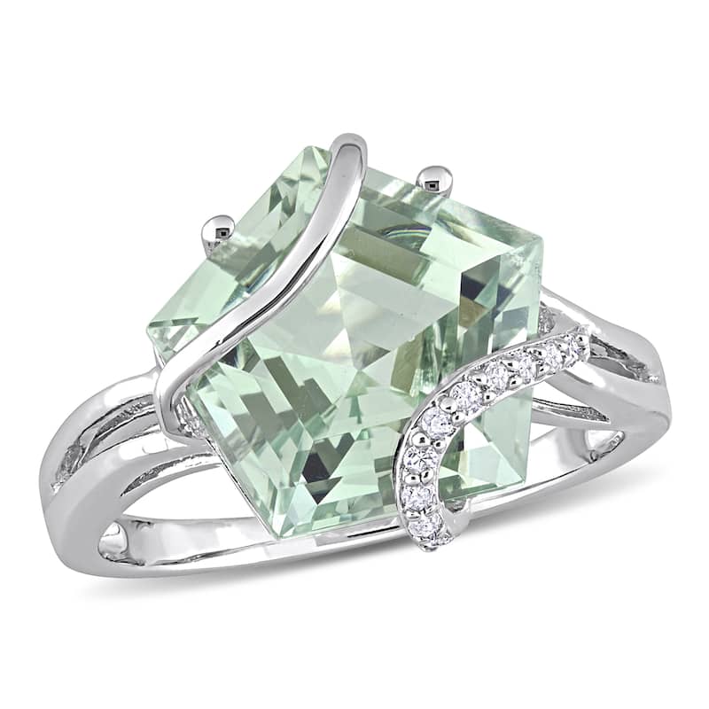 Miadora Fancy-cut Green Amethyst and Diamond Accent Swirl Cocktail Split Shank Ring in Sterling Silver