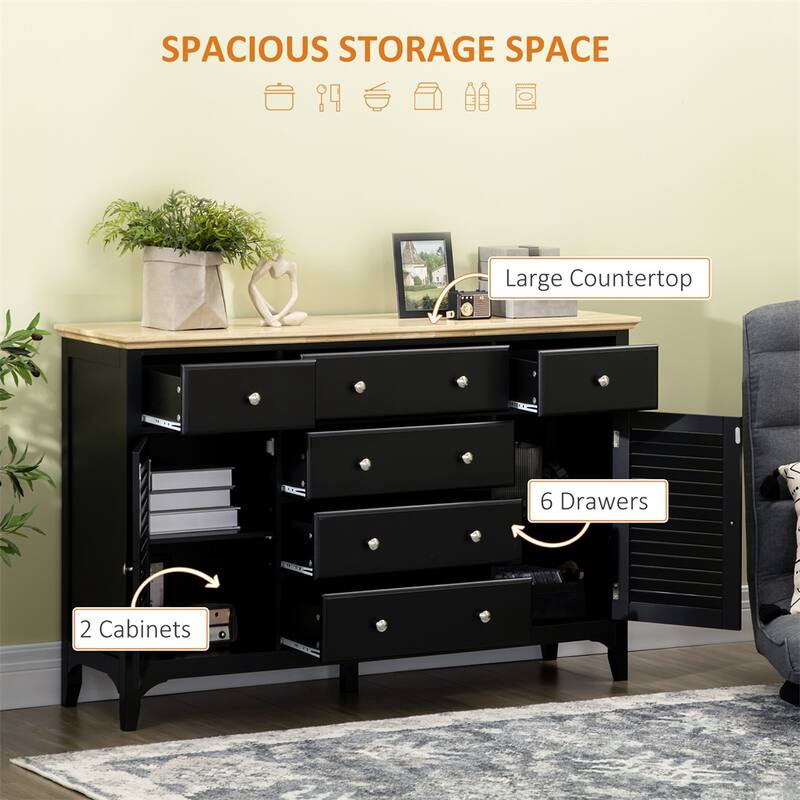 Wood Sideboard Buffet Cabinet with Drawers and Adjustable Shelves