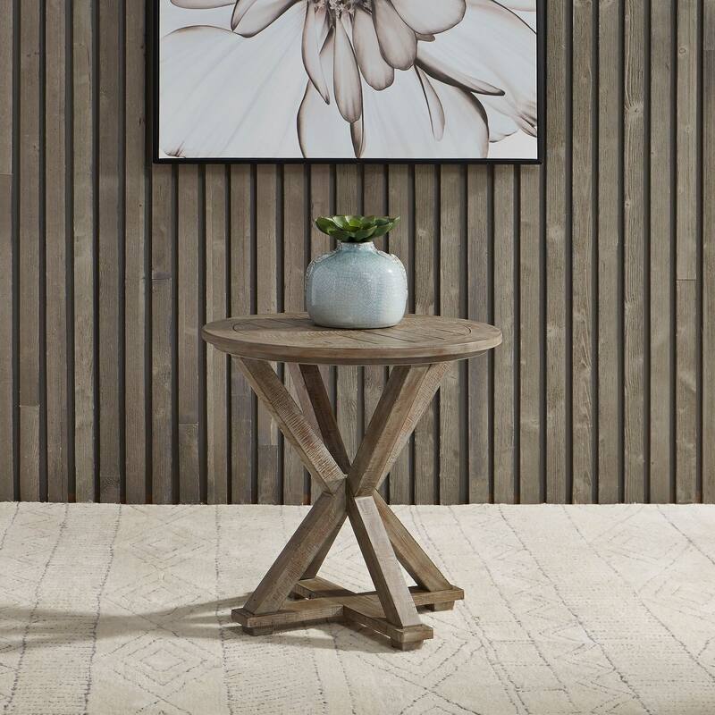 Parkland Falls Weathered Taupe Round End Table - Wood