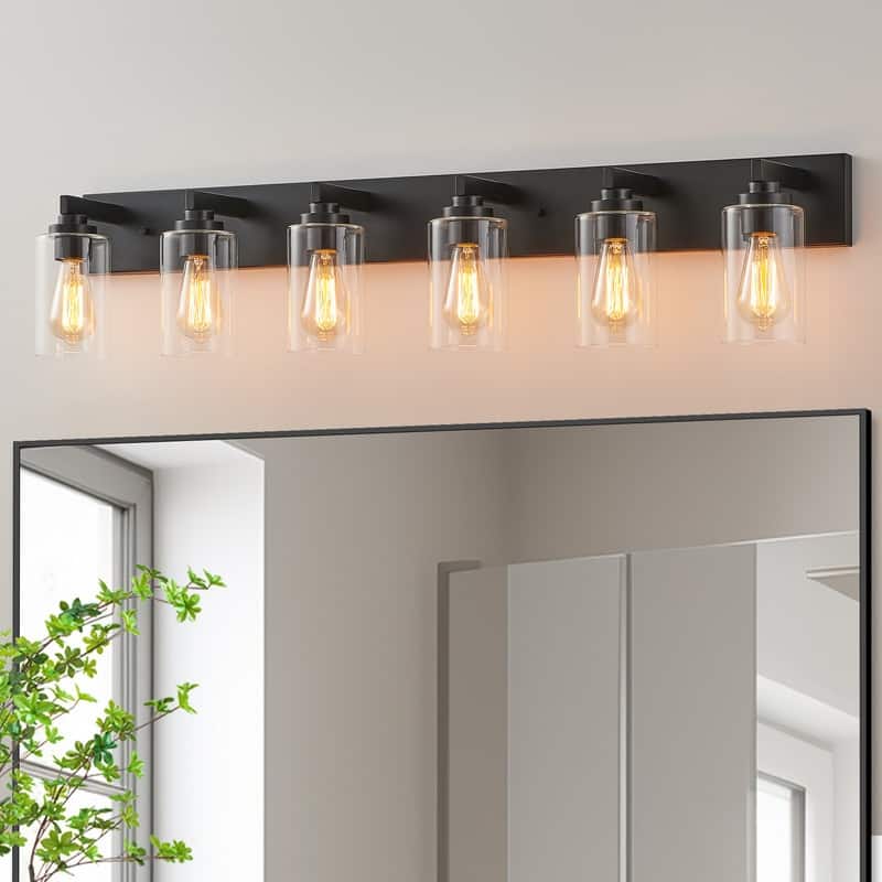 KAWOTI 6-light Bathroom Vanity Light with Clear Glass Shade - Black