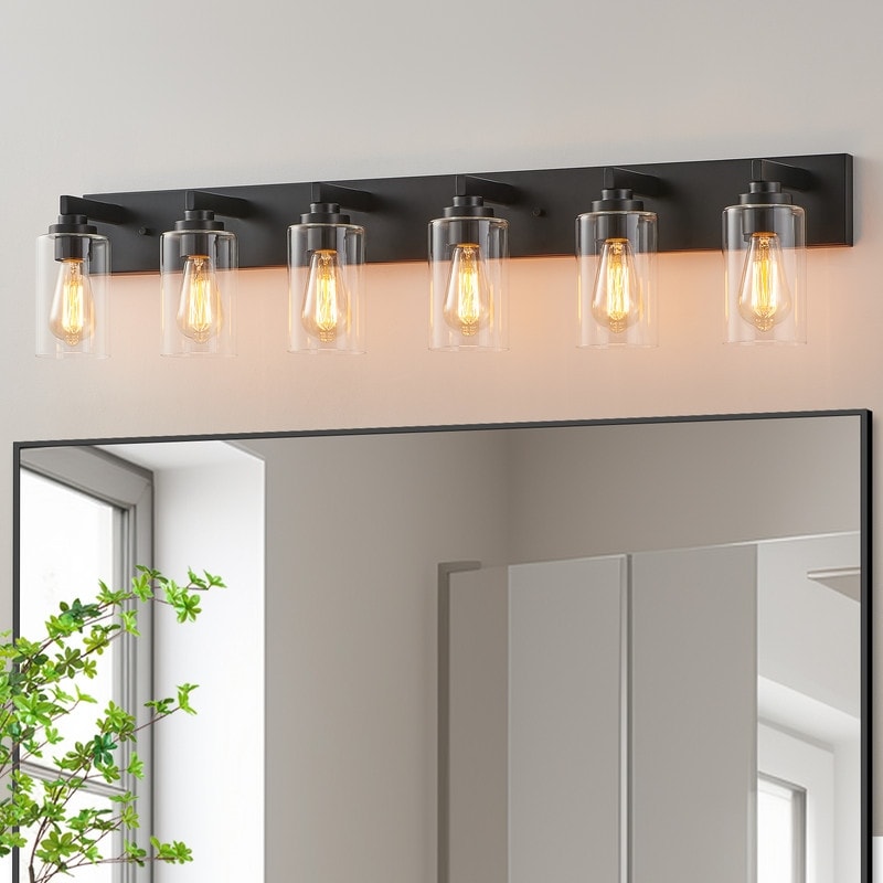 KAWOTI 6-light Bathroom Vanity Light with Clear Glass Shade