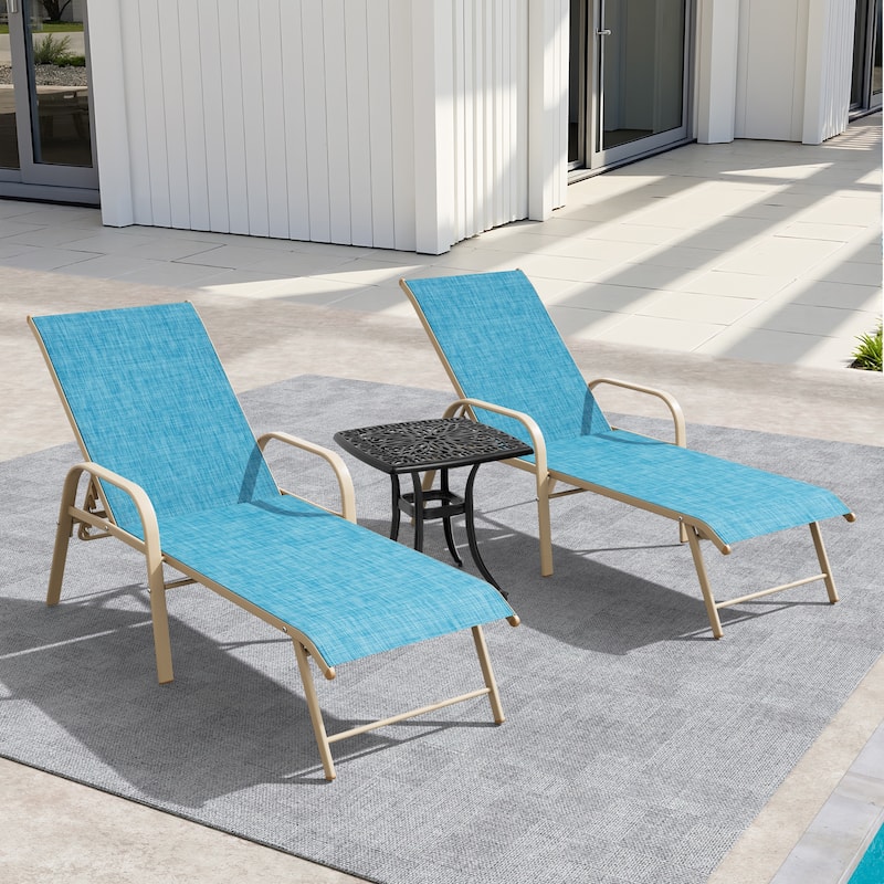 Pellebant Outdoor Patio Lounge Chairs Set Aluminum Adjustable Backrest with Side Table