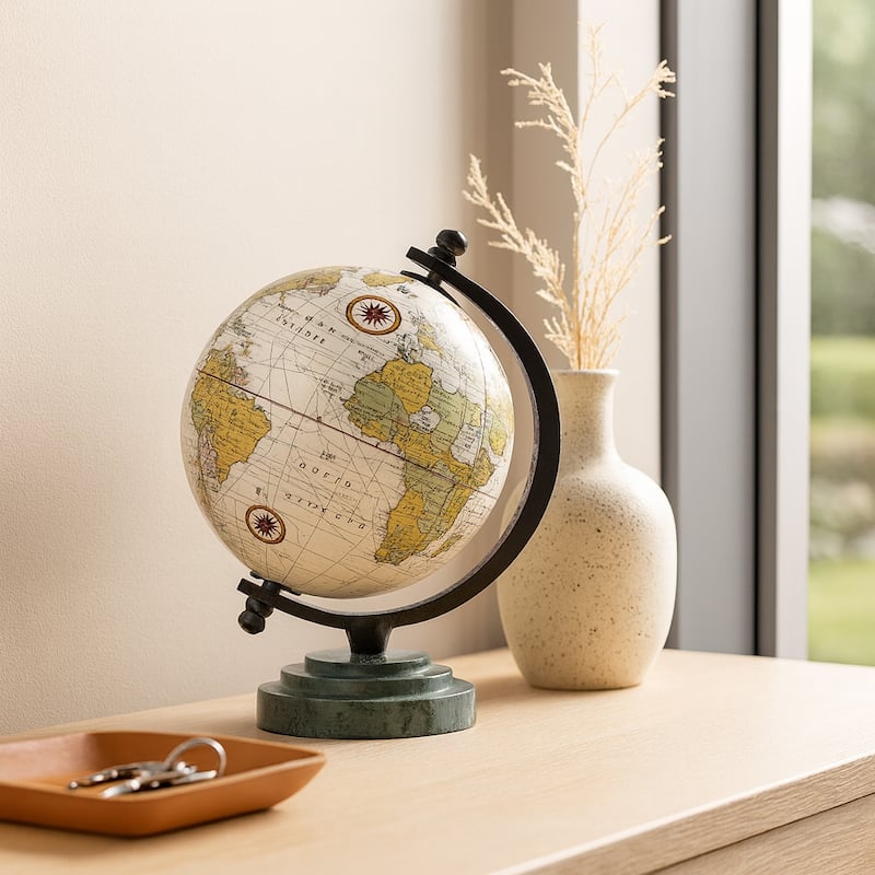 Marble Resin Globe Modern Contemporary - 9" Green/Black - 9.0"