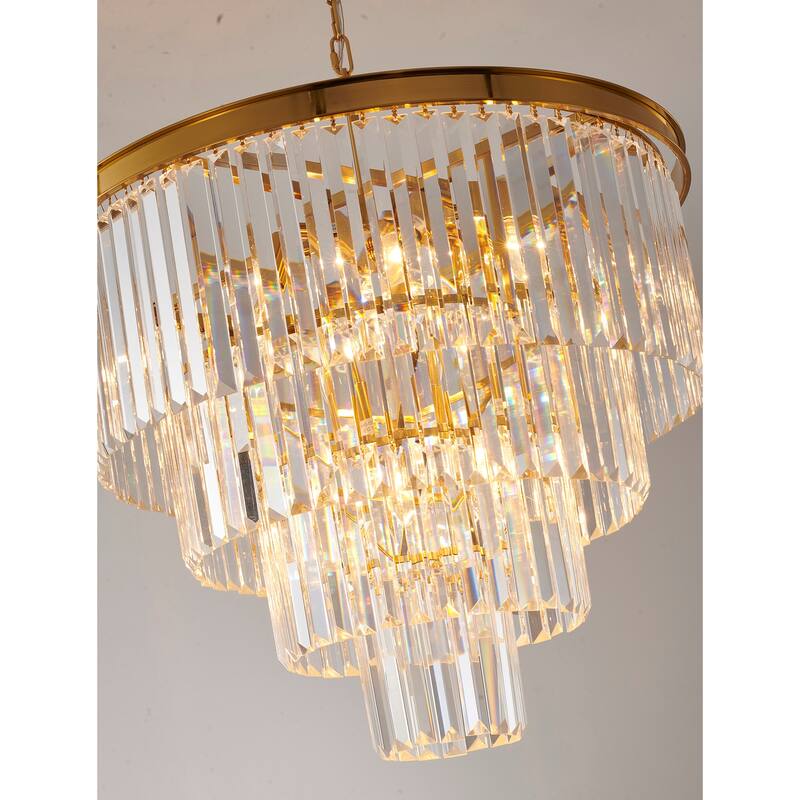 12-Light Gold Chandelier With Clear Hanging Crystal