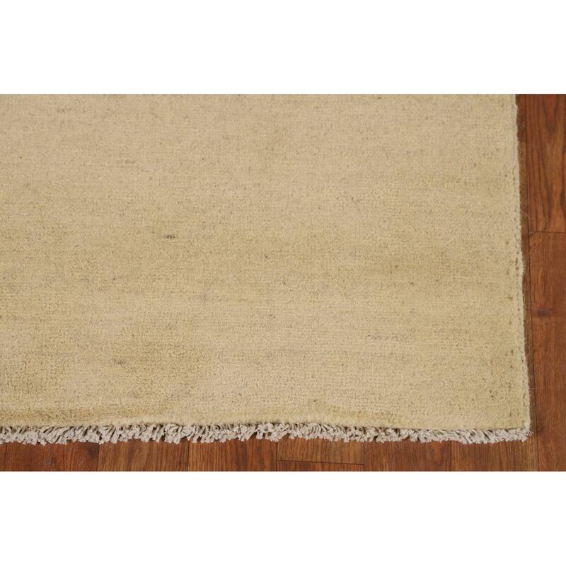 Gabbeh Modern Foyer Rug Hand-Knotted Beige Solid Wool Carpet - 2'10"x 4'0"