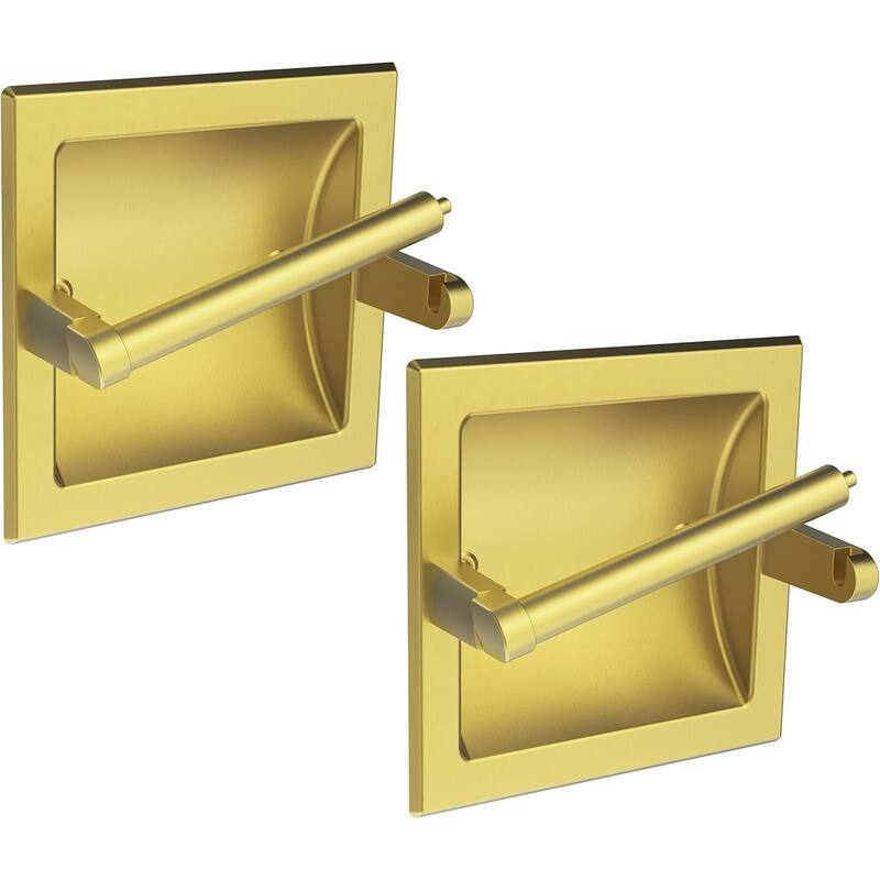 (Set of 2) Recessed toilet paper holder, modern hotel style rotating wall mounted toilet paper holder - Gold