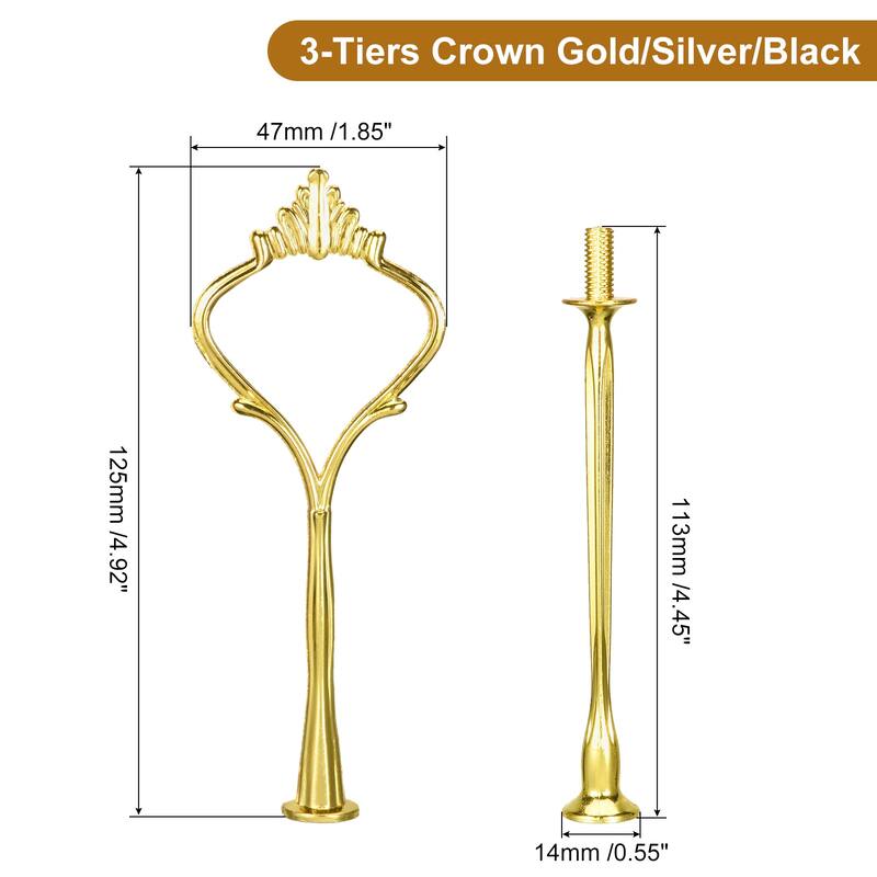 3 Sets Cake Tray Stand Handle Cupcake Dessert Plate Hardware Fitting Holder Rod Stand Handle, 3-Tiers Crown 3 Colors - Gold, Black, Silver