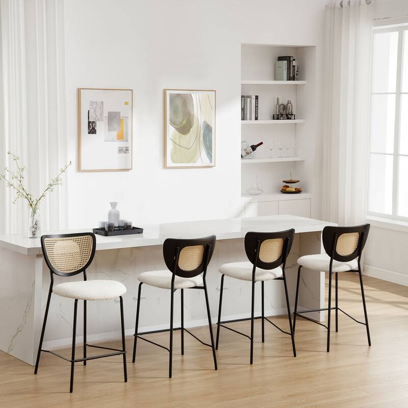 26" Rattan Counter Height Bar Stools Set of 2/3/4 - 37.8"H x 17.7"W x 21.7"D