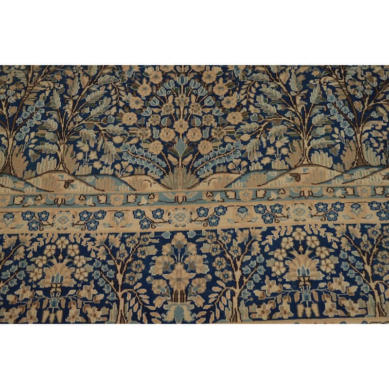 Hand Knotted Oriental 100% Wool Carpet Traditional All-Over Navy Blue & Blues Kerman Area Rug - 12' 10'' X 9' 9''