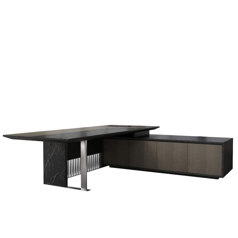 WESOME 86.6inch Large L Shaped Executive Desk with Power Outlet Wireless Charging