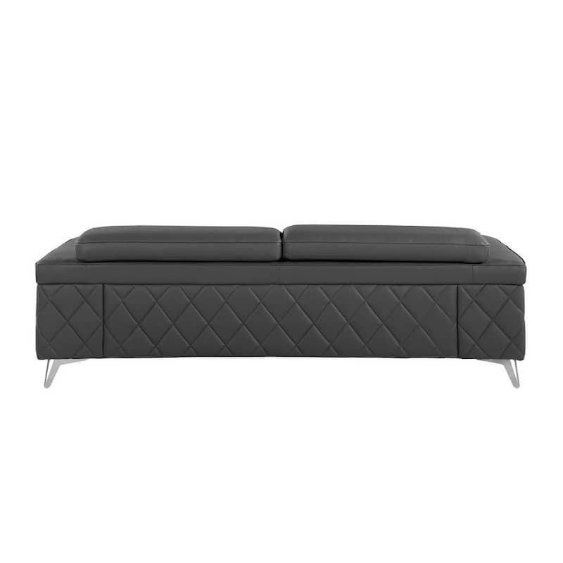 HomeRoots 89" Gray Italian Leather Sofa With Silver Legs - 89