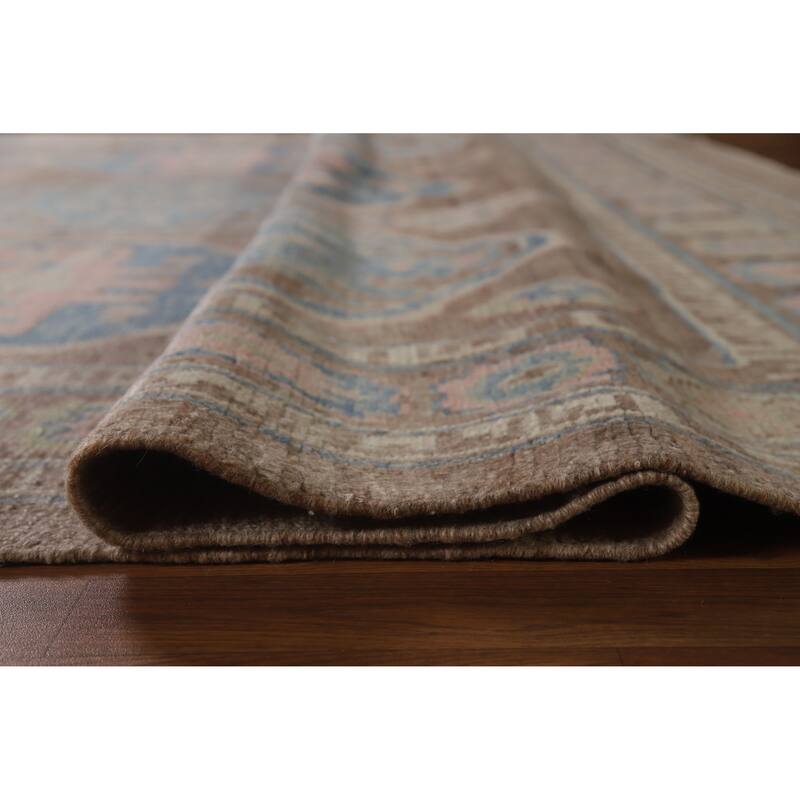 Hand Knotted Oriental 100% Wool Carpet Transitional All-Over Brown Oushak Area Rug - 12' 4'' X 9' 5''