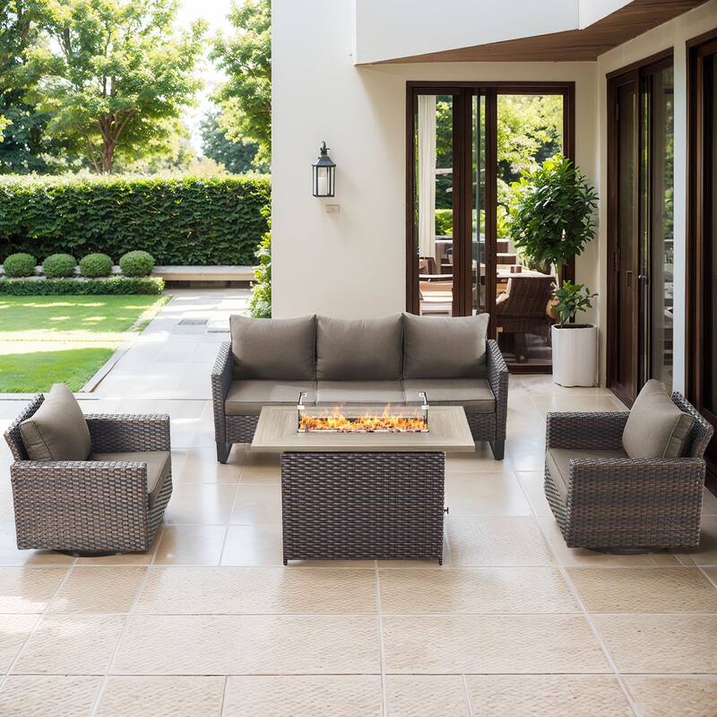 Outdoor Sofa Glider Chair & Fire Table Brwon-Grey - Brown - Brown - Grey