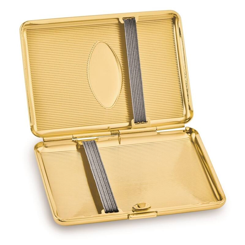 Curata Brass-Plated Striped Design Elastic Holder (Holds 14 King) Cigarette/Card Case Oval Engraving Area