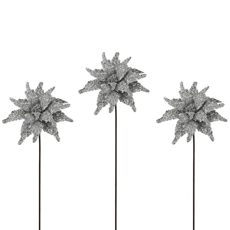 22" Sequin Glitter Poinsettia Stem