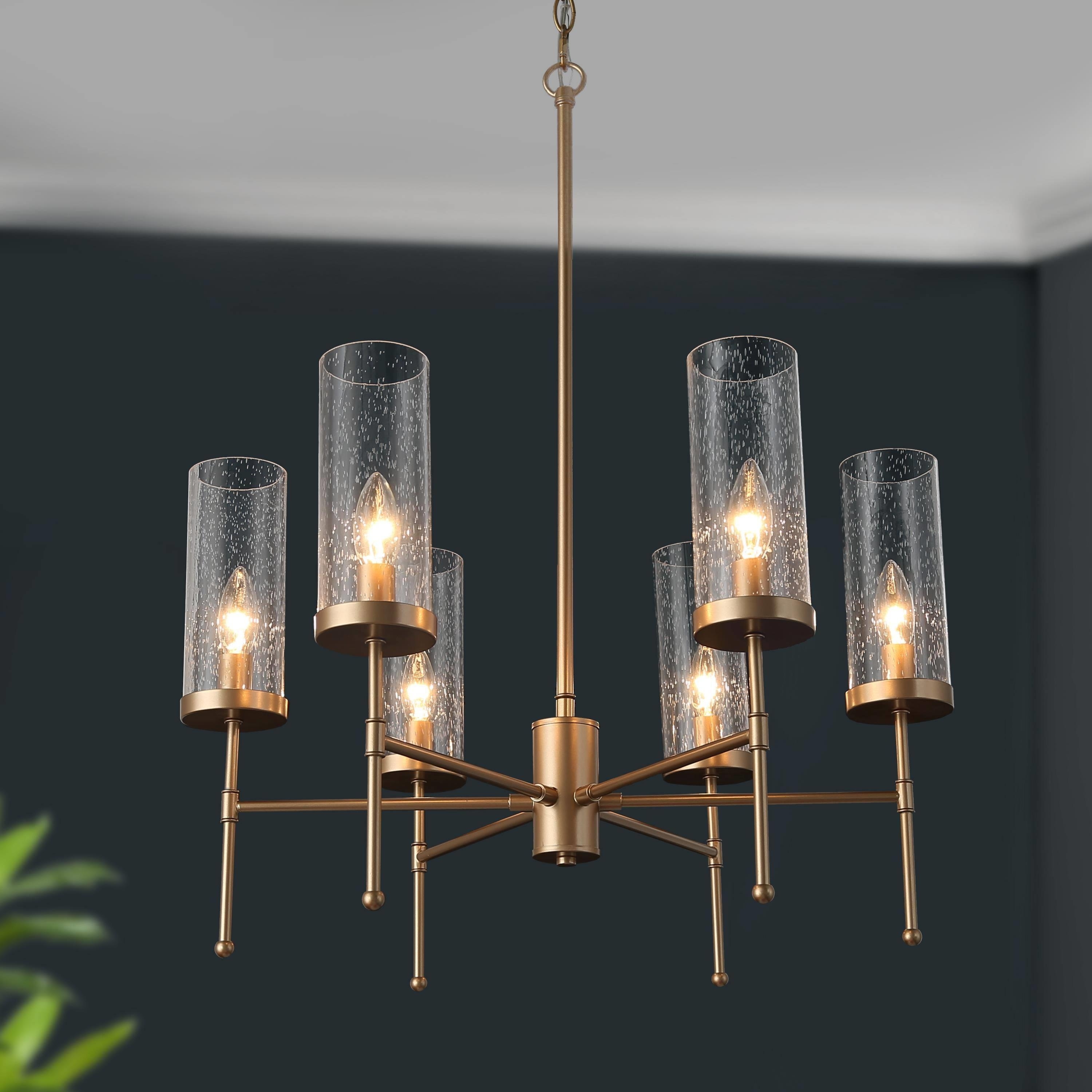 Modern Gold 6-Light Wagon Wheel Chandelier Glass Island Lights for Dining Room - D23" x H15.5"