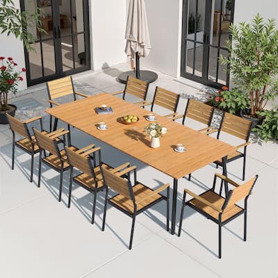 11-Piece Outdoor Dining Set Rectangle Aluminum Dining Table with Stackable Chairs