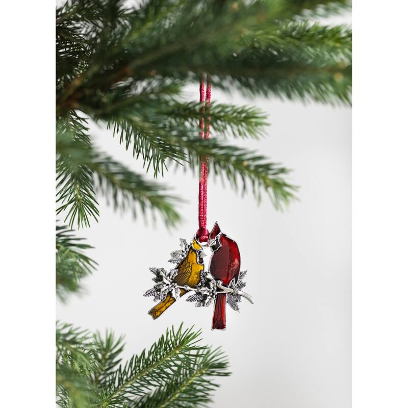 Solid Pewter Christmas Tree Ornament - Cardinals