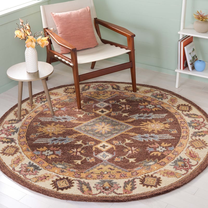 SAFAVIEH Handmade Antiquity Jozsi Traditional Oriental Wool Rug - 6' Round - Dark Brown/Ivory