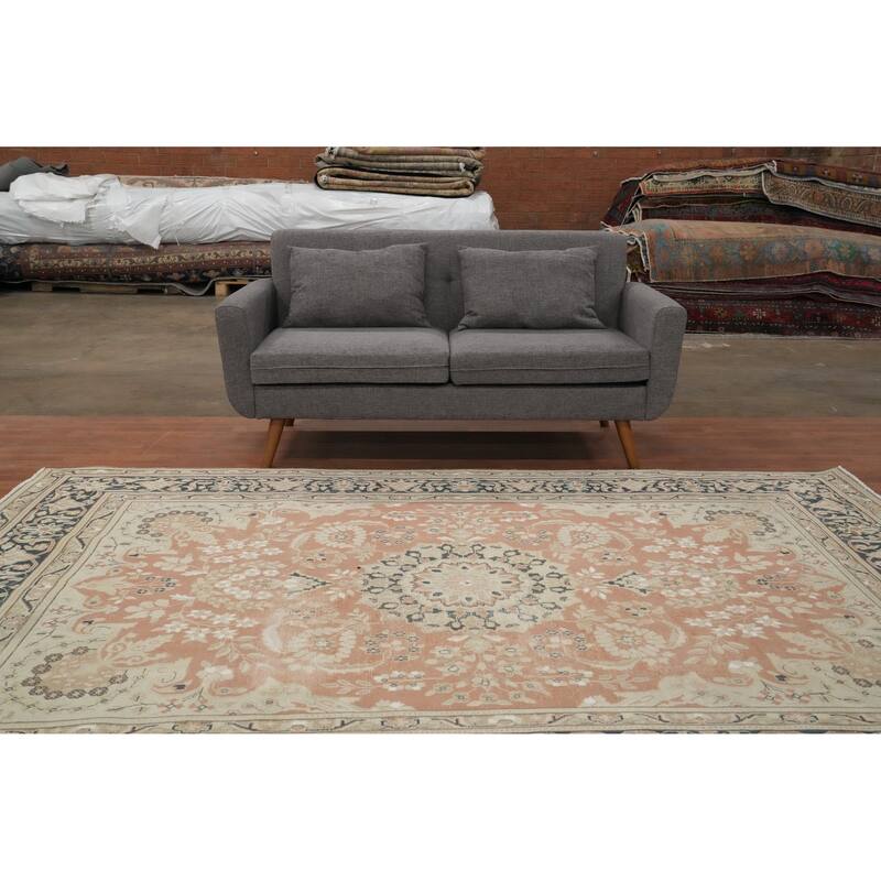 Hand Knotted Oriental 100% Wool Carpet Traditional Floral Oranges & Rust Kerman Area Rug - 9' 6'' X 6' 6''