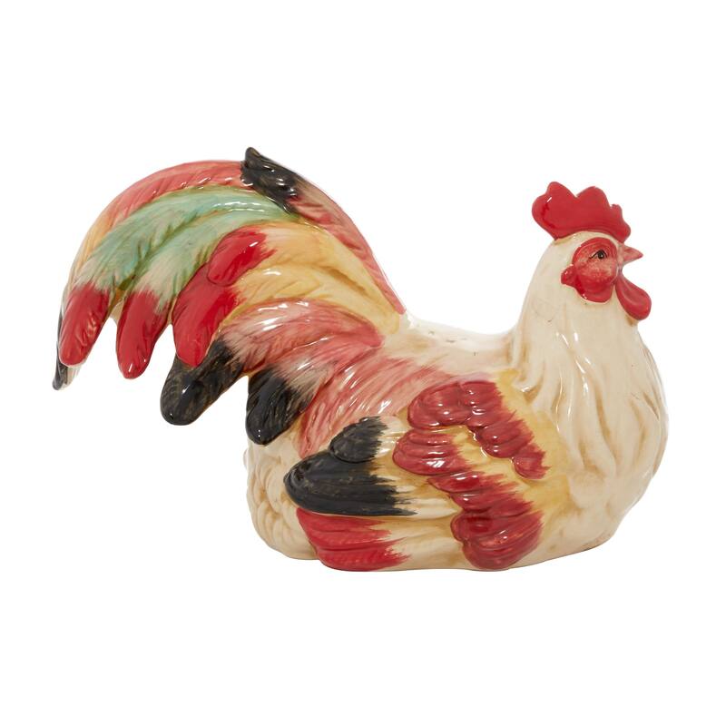 Ceramic Rooster Indoor Outdoor Garden Sculpture - Red - Roche River Decor