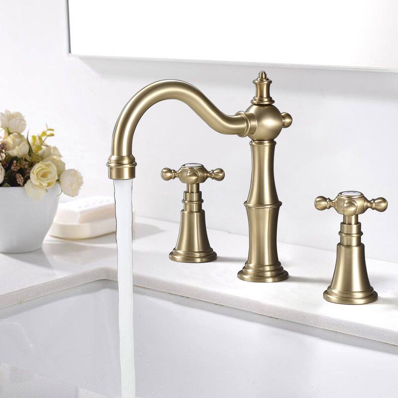 7.9"H Solid Brass Widespread 2-Handle Bathroom Sink Faucet