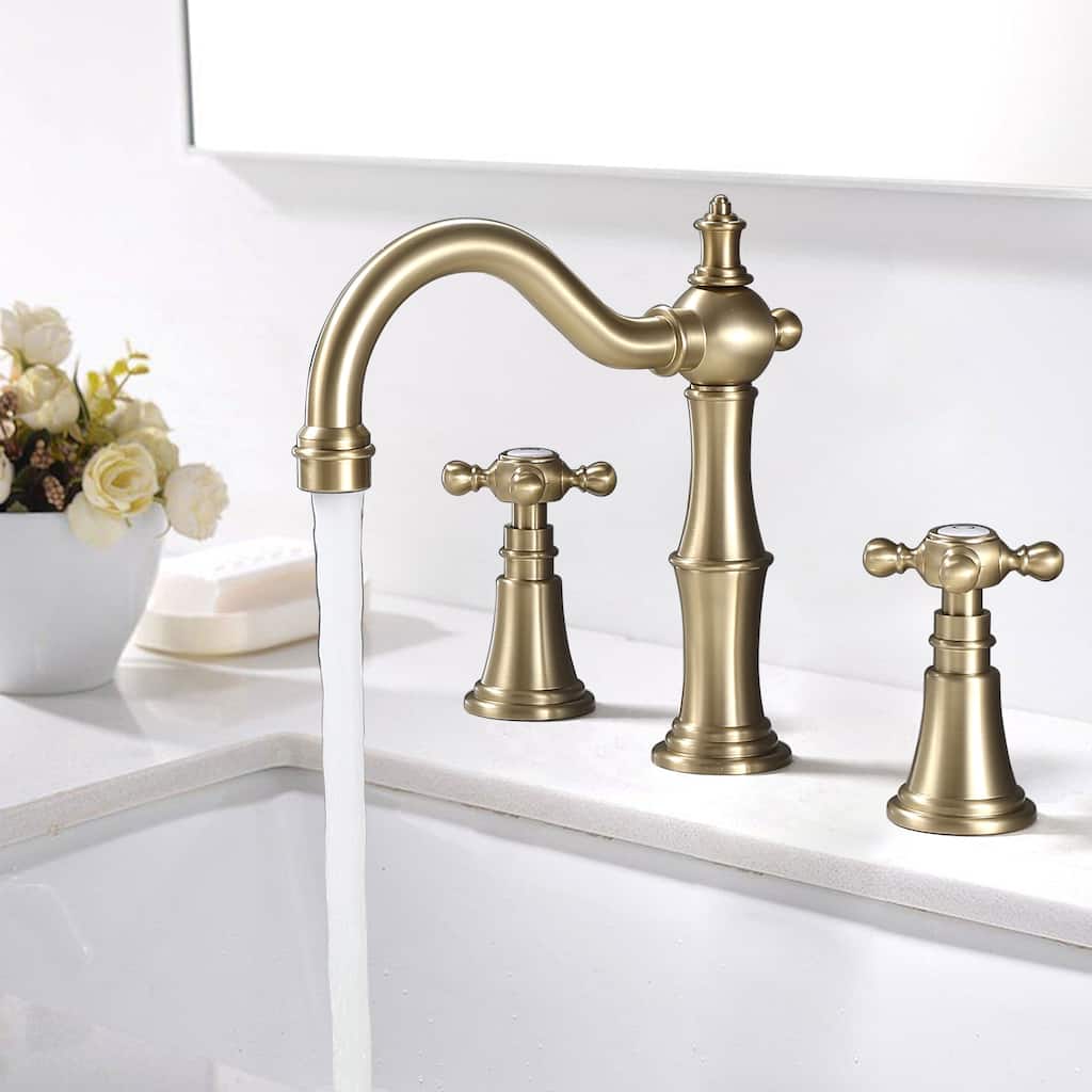 7.9"H Solid Brass Widespread 2-Handle Bathroom Sink Faucet