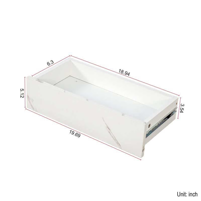 High-Glossy LED Coffee Table with 2 Drawers, Living Room Storage Tables with Marbling Print, Stylish Double-Layer Center Tables