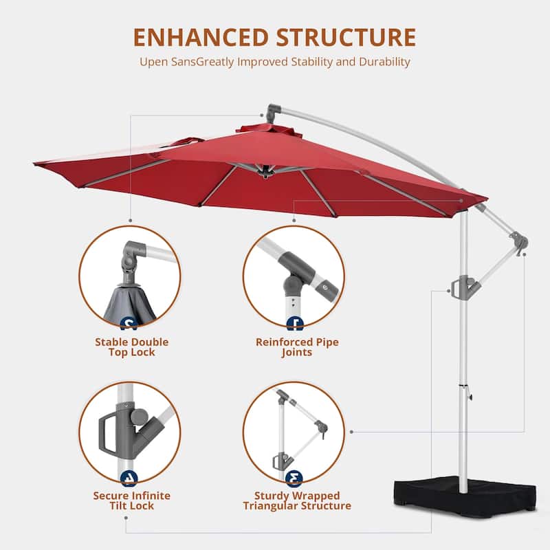 120" Patio Umbrella with Upgraded Aluminum Frame,Cantilever Hanging Market Umbrella with Base Included,UV Resistant